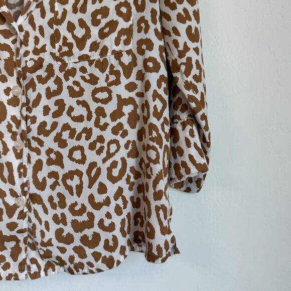 Van Winkle & Co Boho Brown Leopard Satin Wide Leg Pajama Set Large Animal Print - Picture 6 of 12